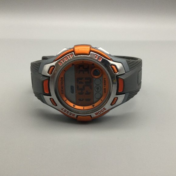 Armitron Pro Sports Watch Men Silver Tone Gray Orange Day Date Timer 50M - Picture 3 of 11